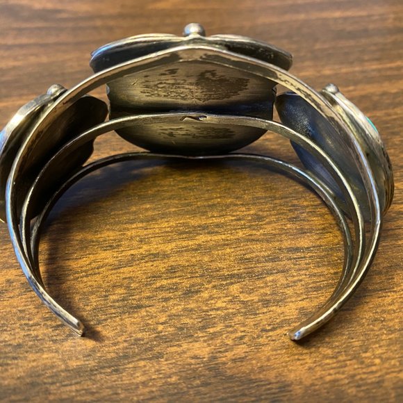 Navajo Signed Vintage 3 Stone Kingman Turquoise & Sterling Silver Bracelet Rare - Picture 6 of 12